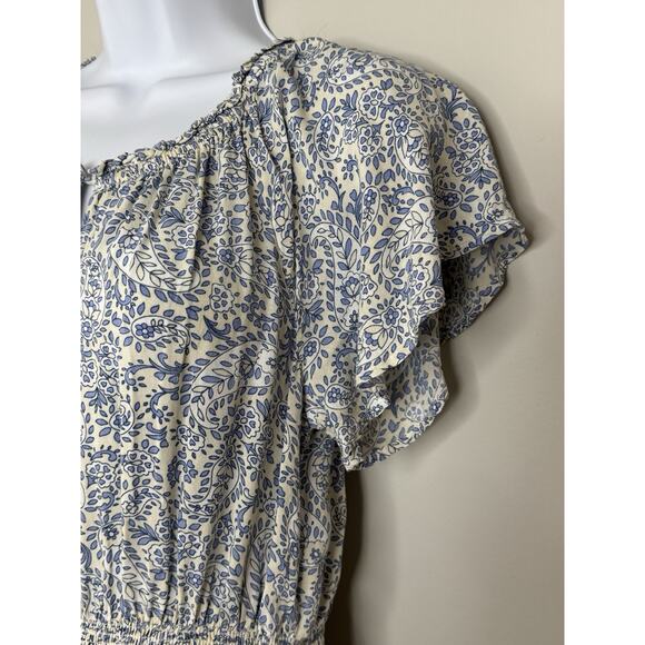 Patrons Of Peace Women Dress M Blue Paisley Tiered Midi Peasant Boho Cottagecore - Picture 3 of 16